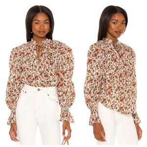 Free People Size M Meant To Be Blouse Vintage Combo Floral Long Sleeve Red Green